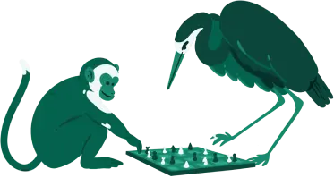 monkey and bird playing chess illustration